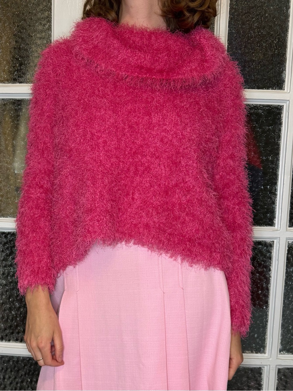 Easy Spirit Hot Pink Fuzzy Turtleneck Sweater
